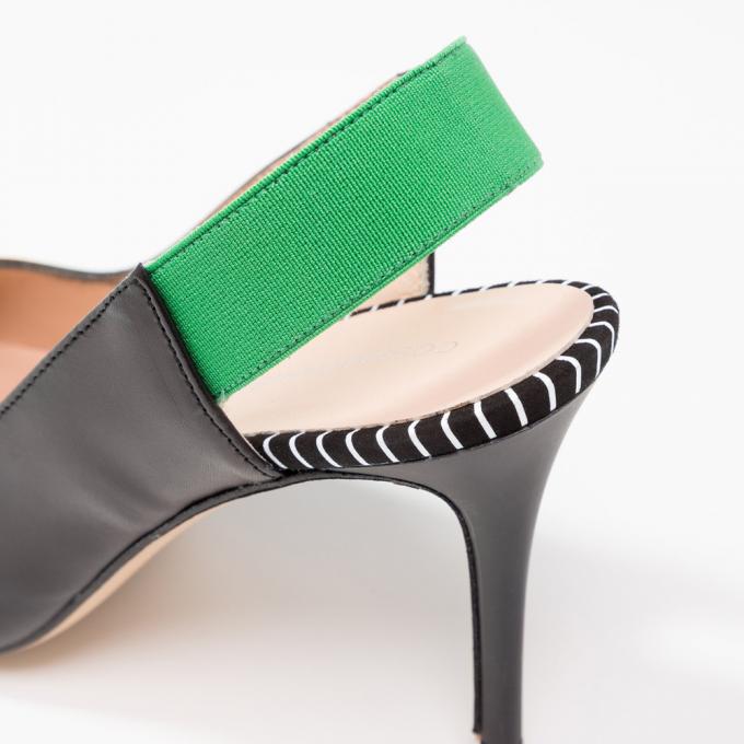 Slingback noire avec élastique vert