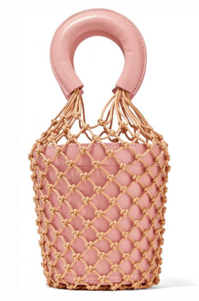 Macramé en roze lederen bucket bag