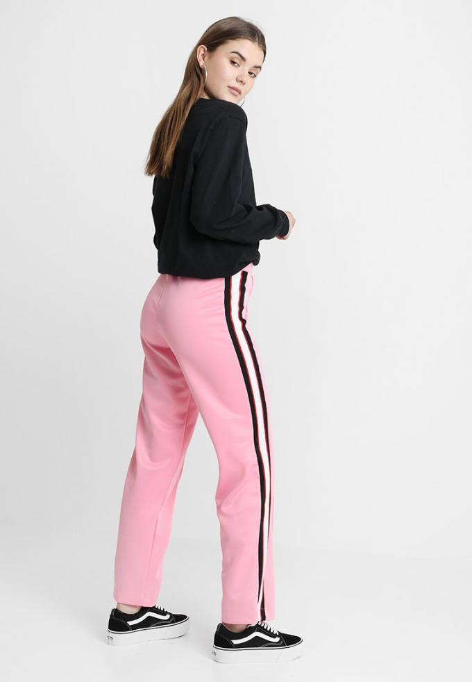 Pantalon droit à bandes latérales rose millennial