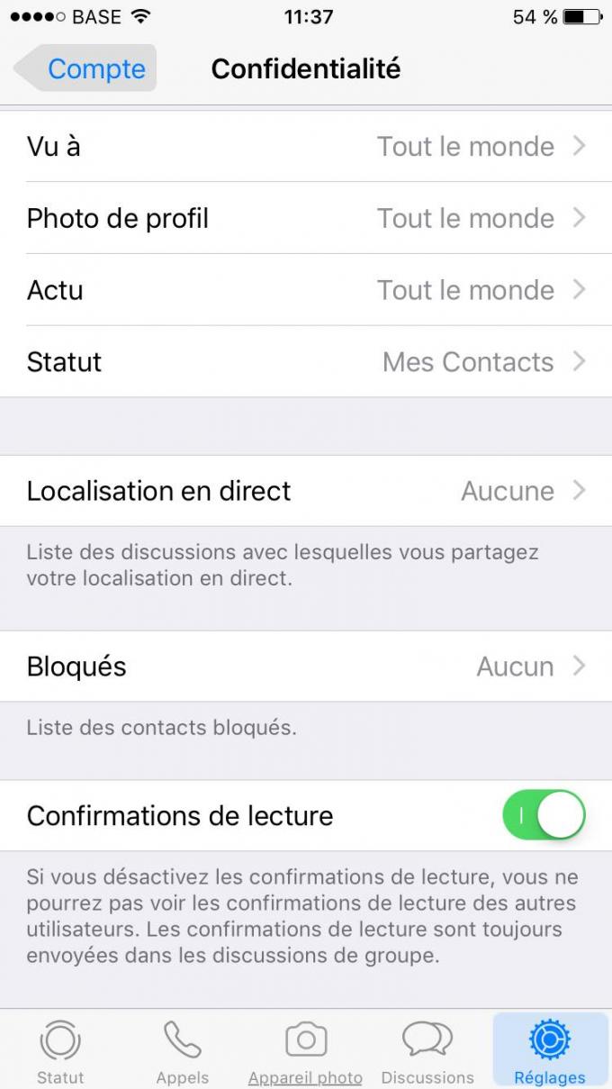 Cacher votre statut, votre dernière connexion ou votre photo de profil