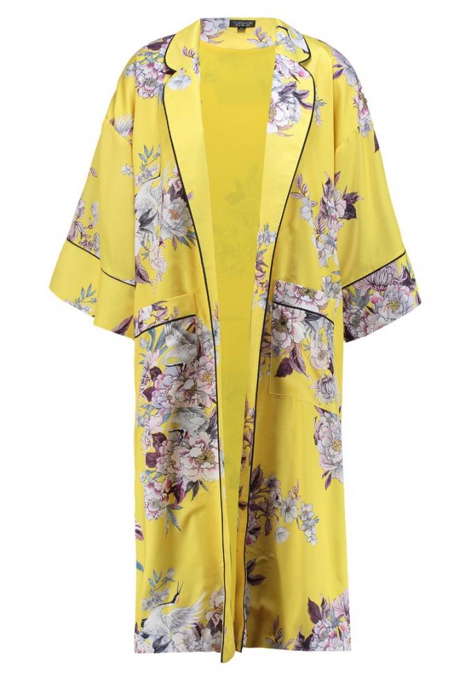 Kimono à motif floral sur toile jaune