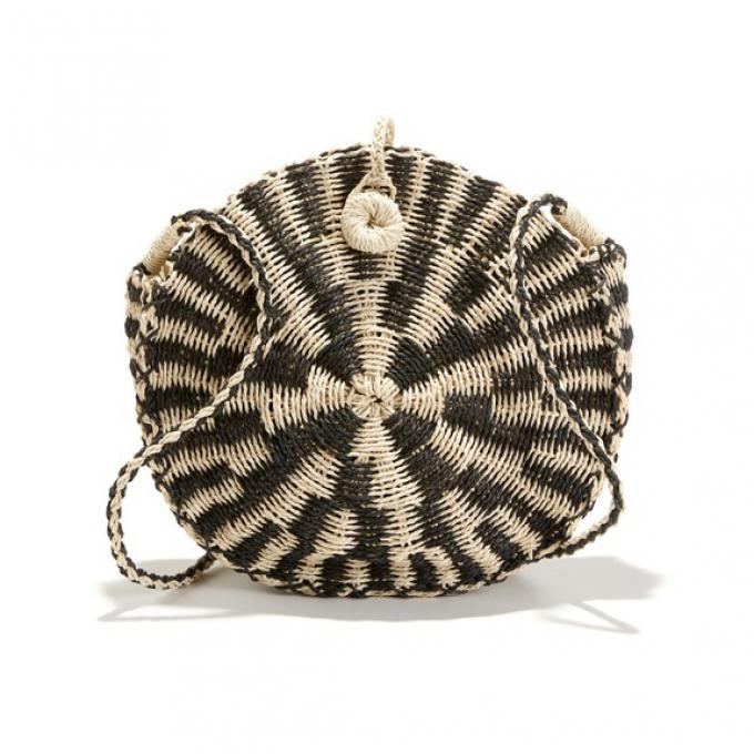 Ronde bicolor handtas uit raffia