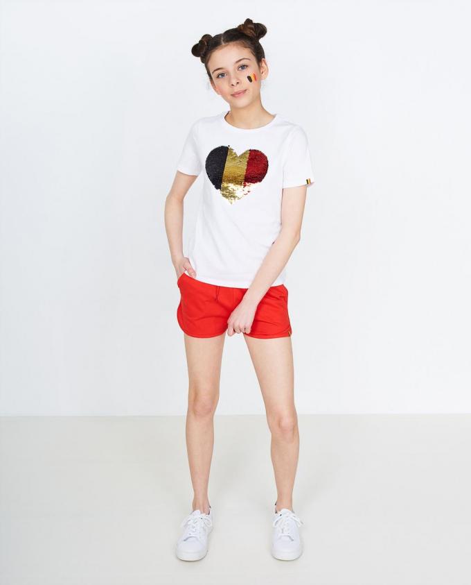 T-shirt fille avec cœur en sequins noir/jaune/rouge