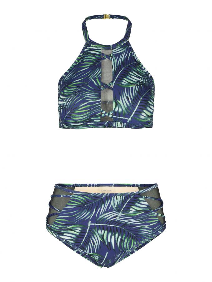 Leaf print halter bikini