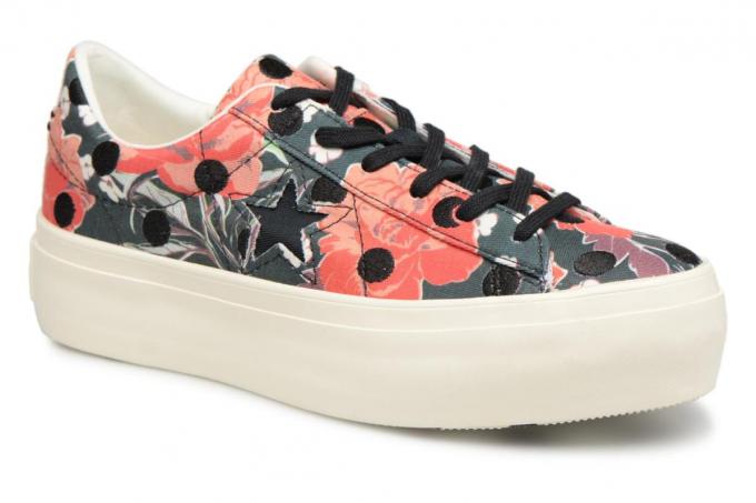 Platformsneaker met bloemen en dots