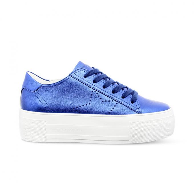 Blauwe metallic plateausneakers