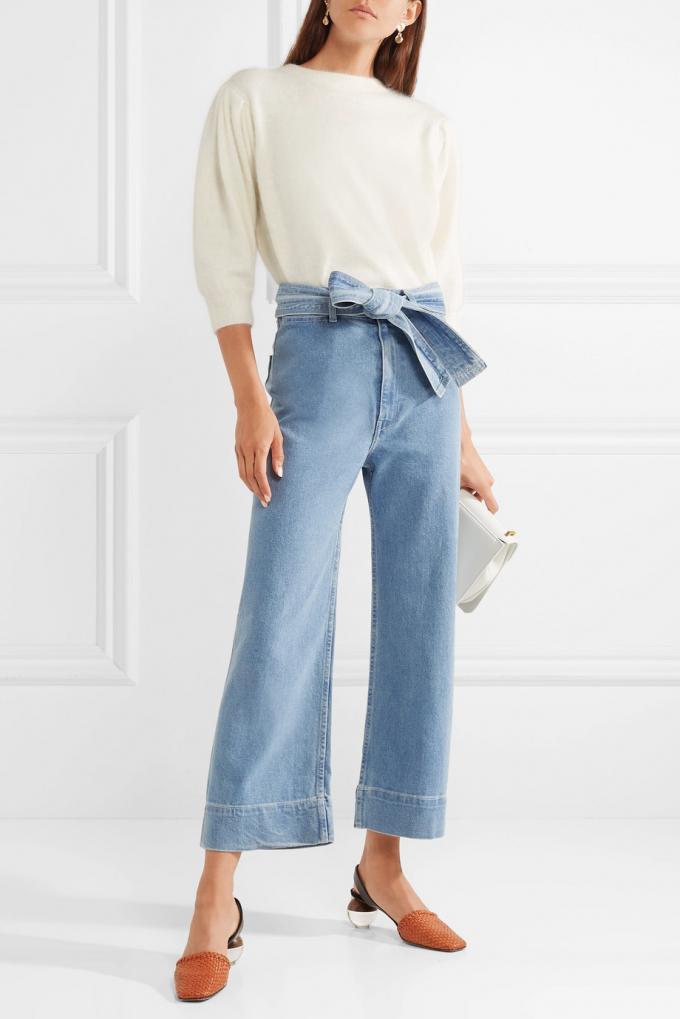 Cropped high-rise wijde jeans met riem