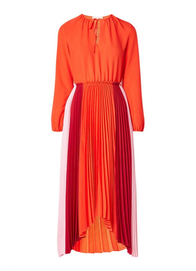 Maxi-jurk met plissé en colour blocking