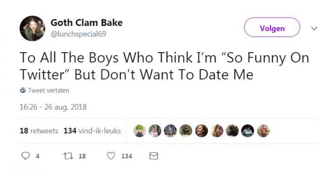 Aan alle jongens die mij 'zo grappig' vinden op Twitter, maar mij niet willen daten