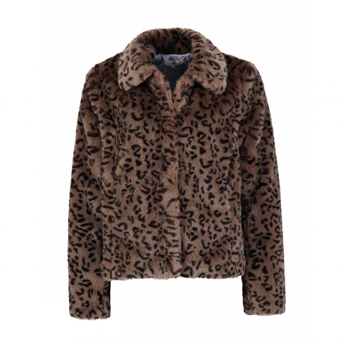 Korte leopard faux fur jas