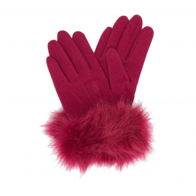 Burgundy handschoenen met faux fur