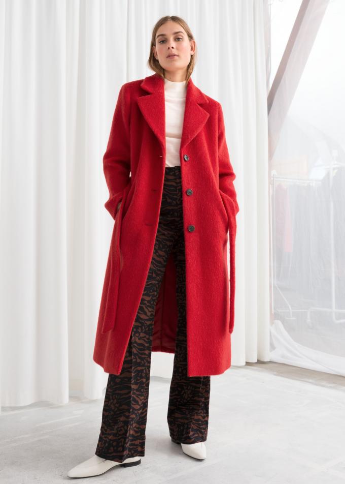 Long manteau rouge en laine d'alpaga