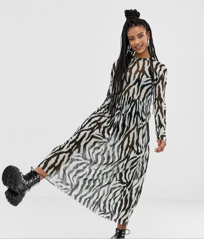 Maxi jurk met zebraprint in doorkijkstof