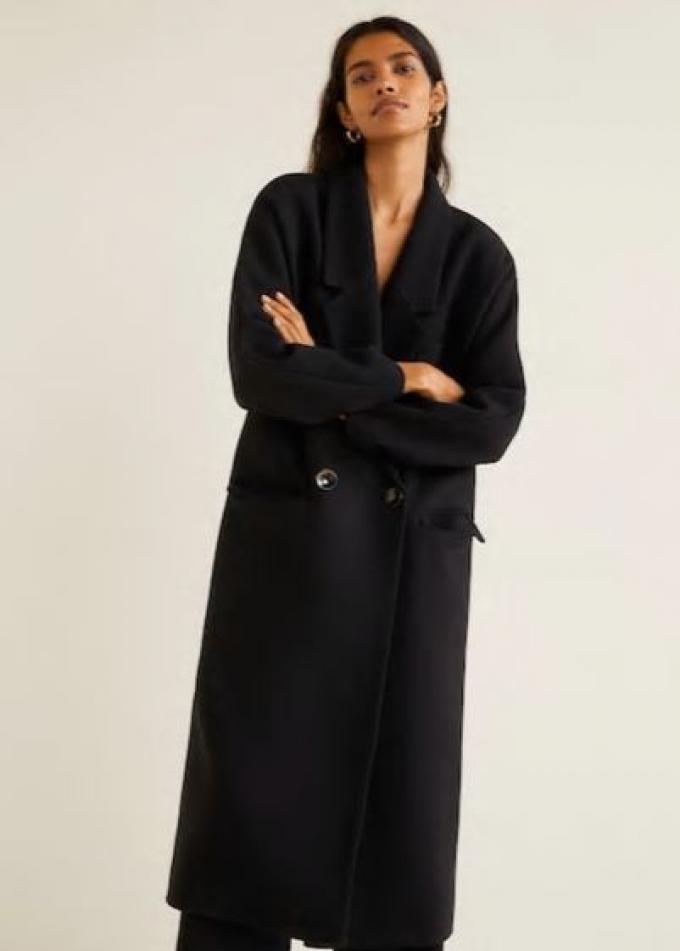 Basic 2: Lange zwarte wollen jas