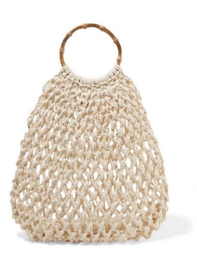 Sobere fishnet tote met bamboe handvat