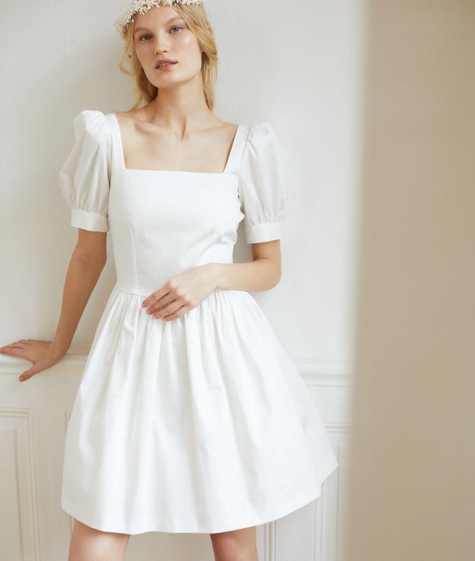 ROBE À MANCHES BALLON EN SATIN DE COTON - LILY - 85,00 €