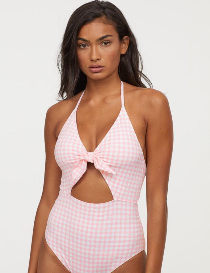 Badpak lichtroze geruit