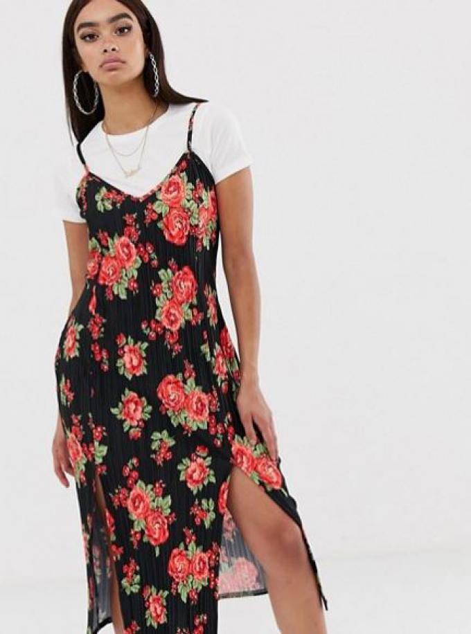 Stoere pleated jurk met bloemen