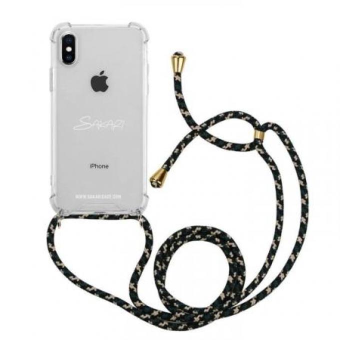 Transparante telefoonhoes + zwarte cord met camouflageprint
