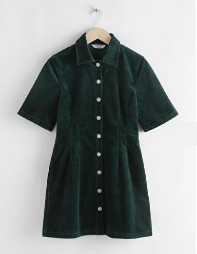 Groene corduroy jurk met knoopjes