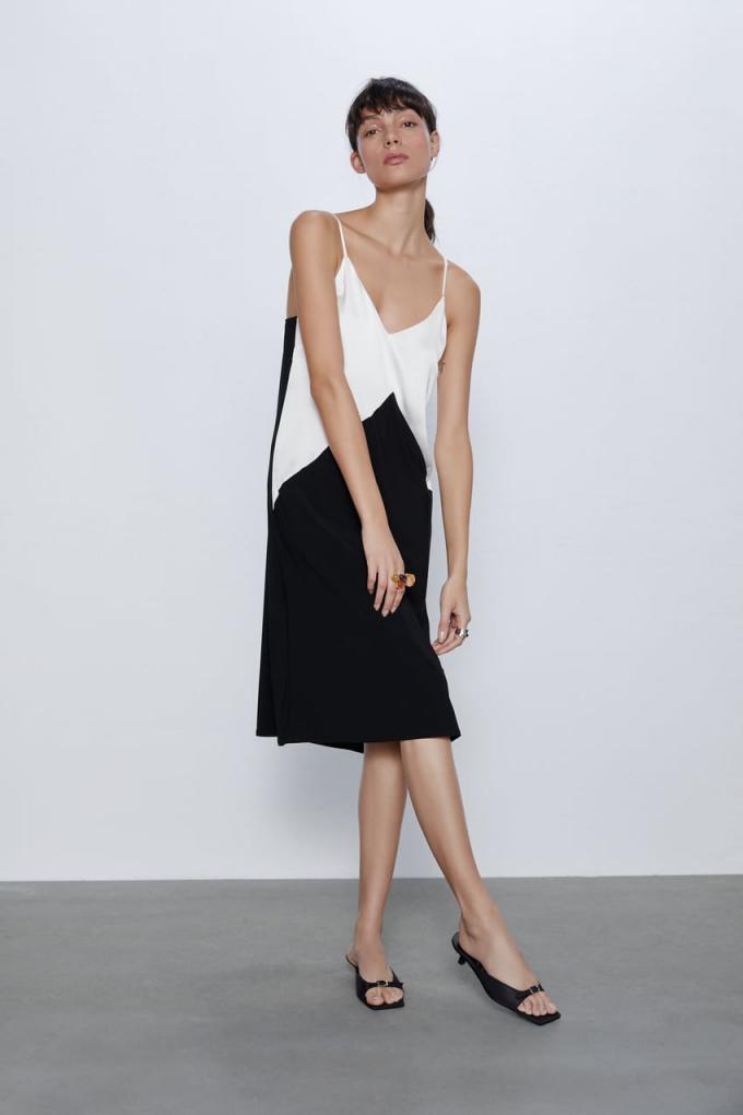 Robe bicolore noire et blanche - Zara