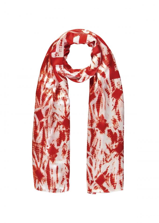 Rode tie-dyed zijden sjaal met wit