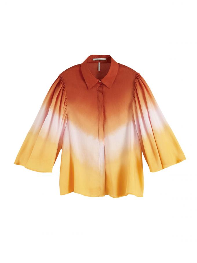 Ombre blouse in oranje en geel met uitlopende mouwen