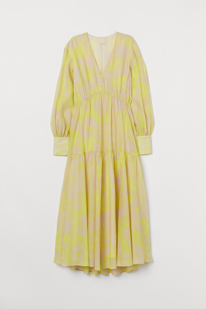 Lange jurk van lyocell met gele bloemenprint