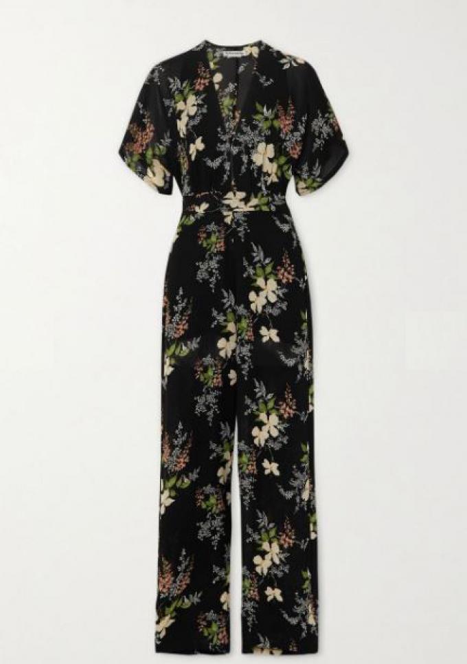 Zwarte jumpsuit met lemongrass bloemenprint