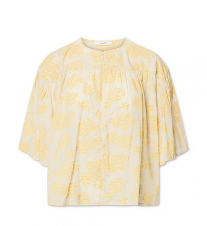 Gele blouse met bloemenprint en korte mouwen