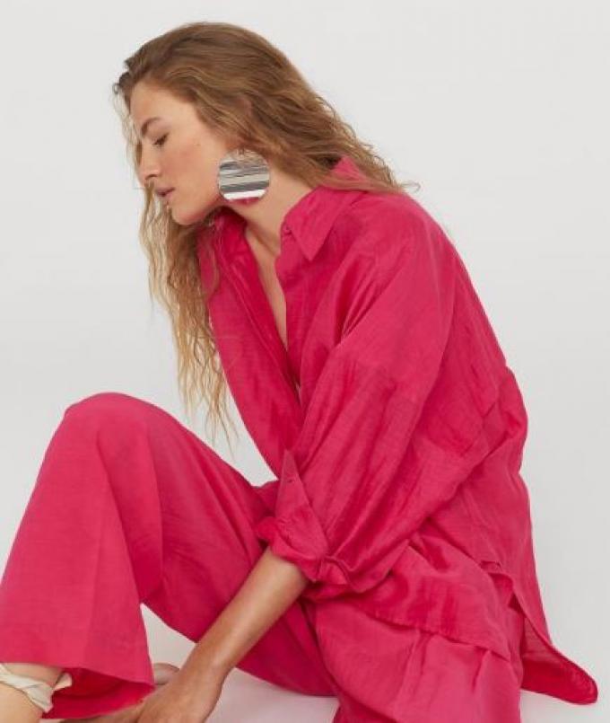 Oversized boyfriend blouse in fuchsia roze