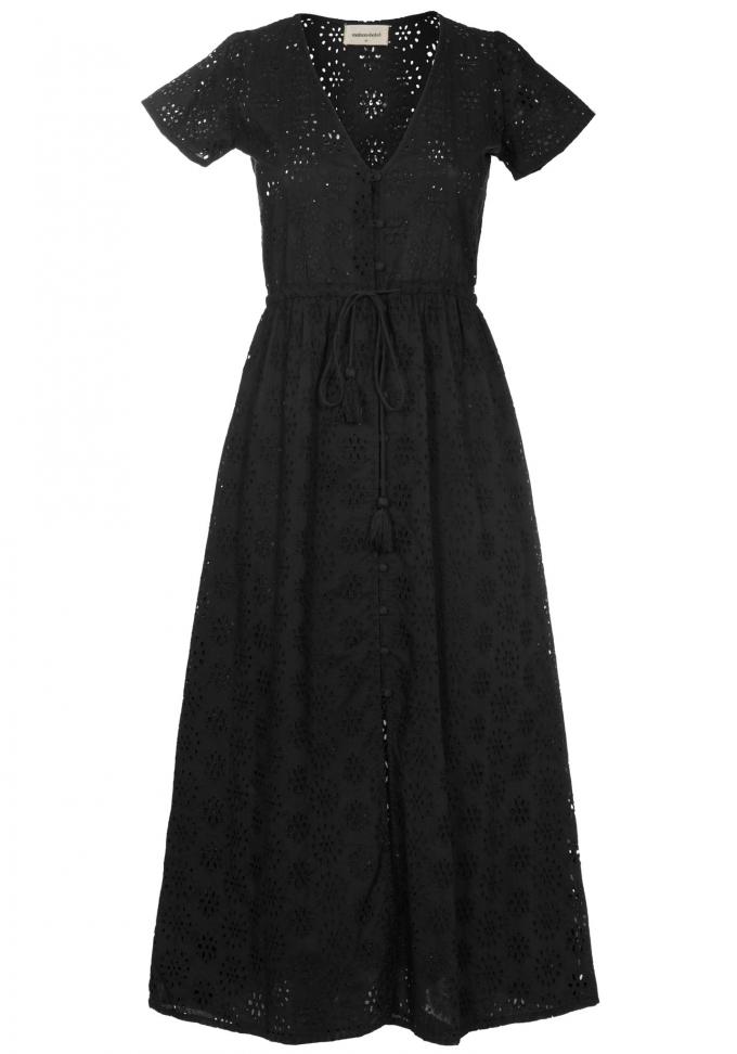 Maxi-jurk in zwart met een patroon in reliëf