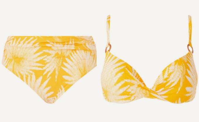 Hoge taille-bikini in geel met tropische print