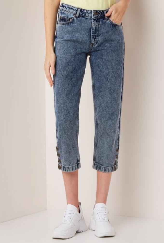 High waist driekwart jeans met vintage wassing