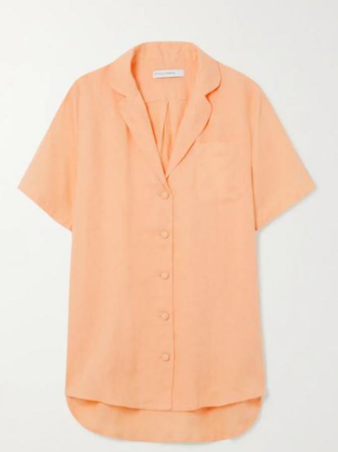 Linnen blouse in vaal neon oranje