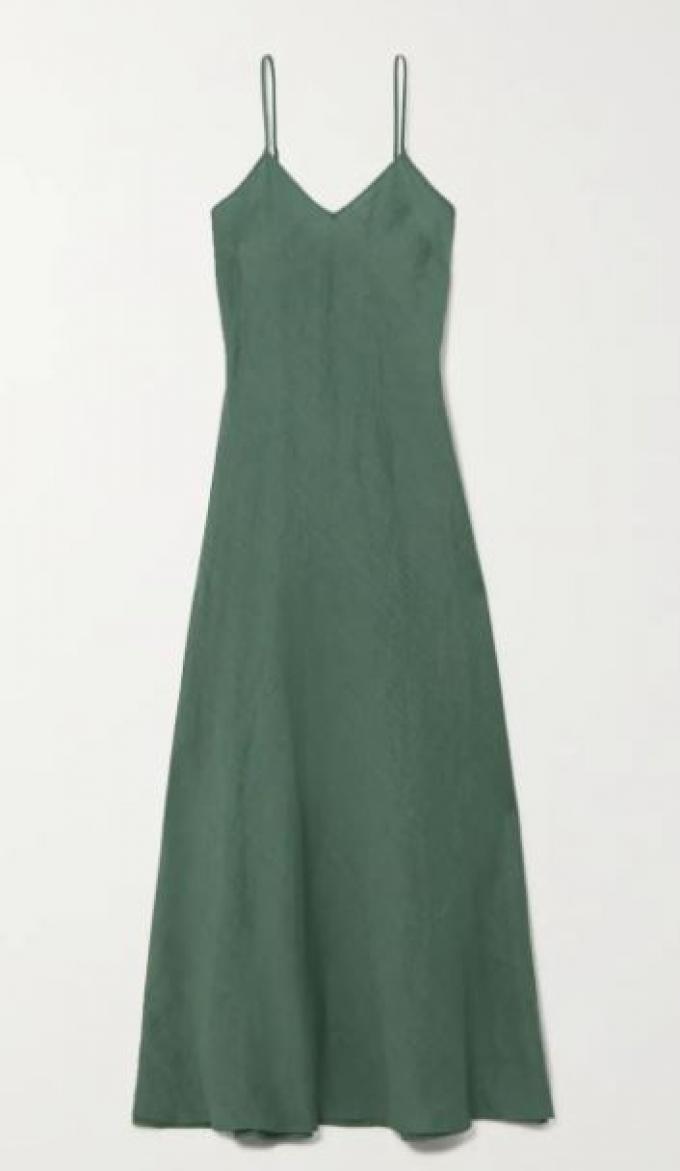 Simpele groene maxi-jurk met A-lijn model