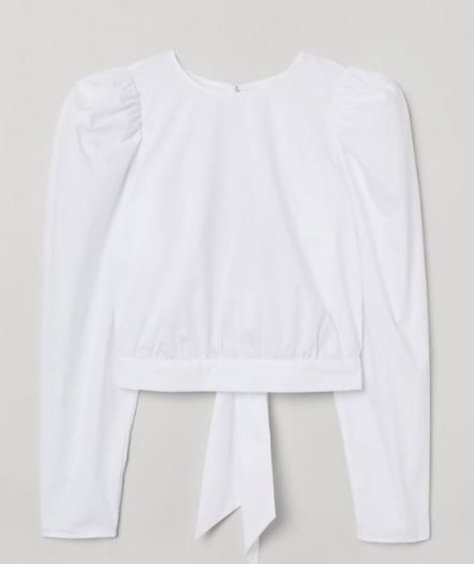 Witte cropped blouse met pofmouwen
