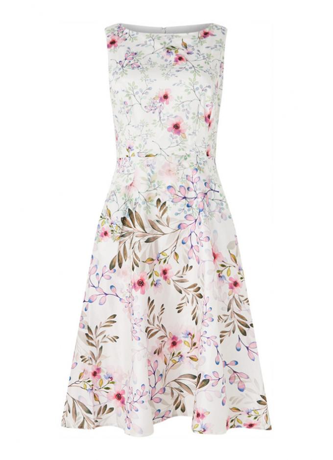 Midi-jurk met pastel bloemenprint