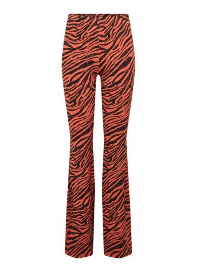 Flare pants in roestkleurige zebra-print