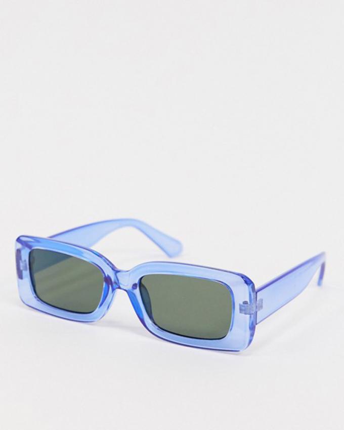 Blauwe rechthoekige zonnebril
