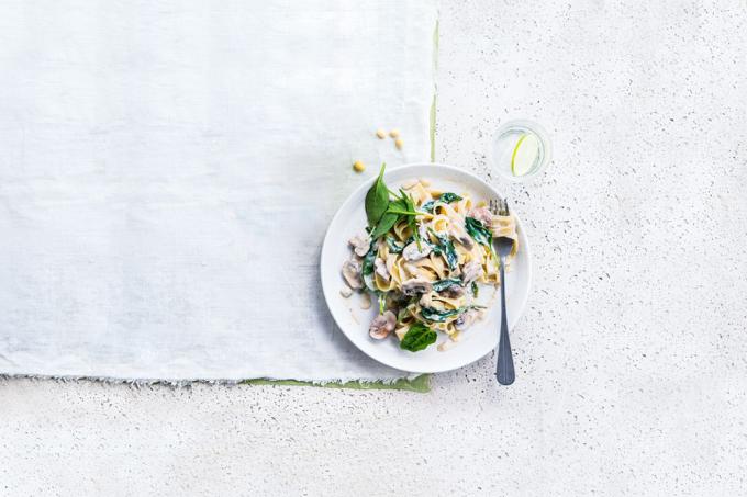 Tagliatelles aux epinards et champignons