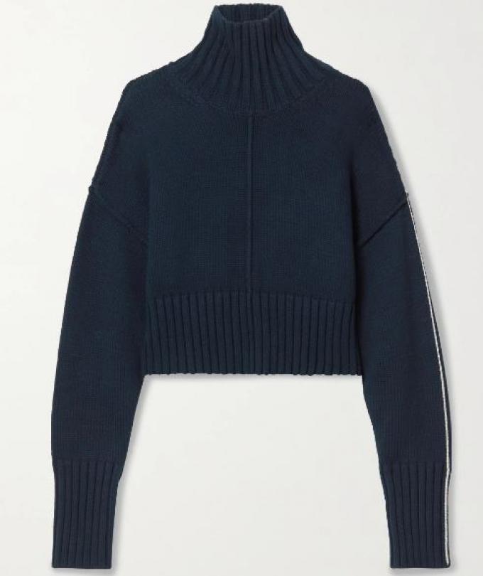 Cropped pul met turtle neck in donkerblauw