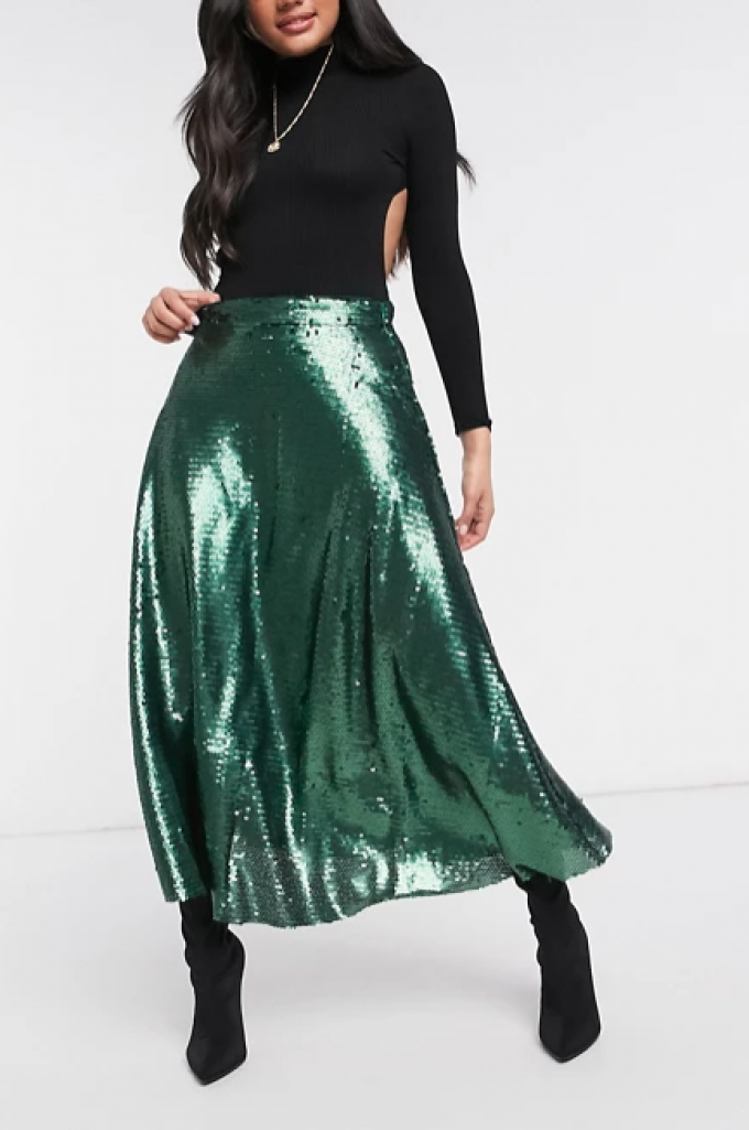Mosgroene midirok met pailletten