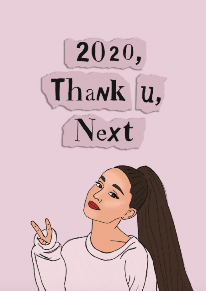 Wenskaart '2020, thank u, next'