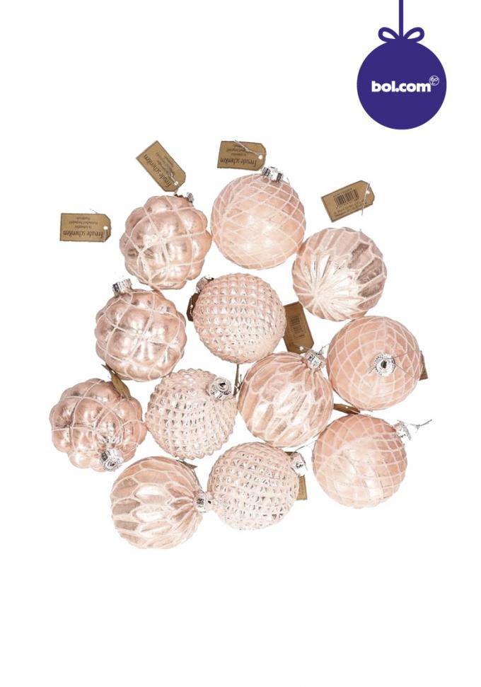 Naturel: roze glazen kerstballen