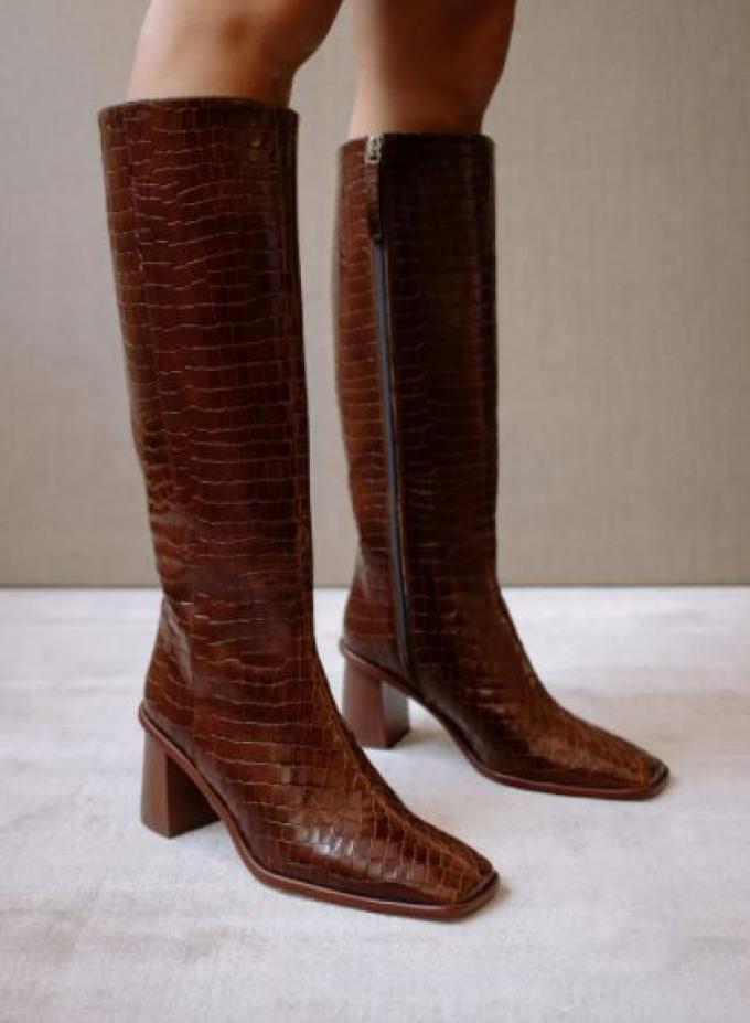 Lange bruine laarzen met croco-print