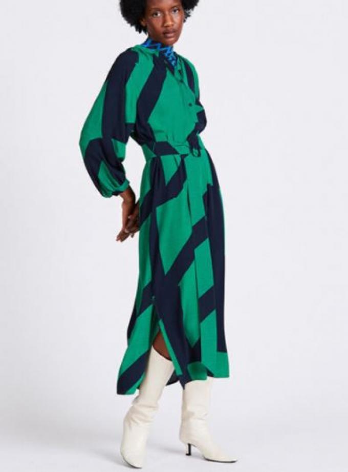 Lange jurk met groenblauwe print