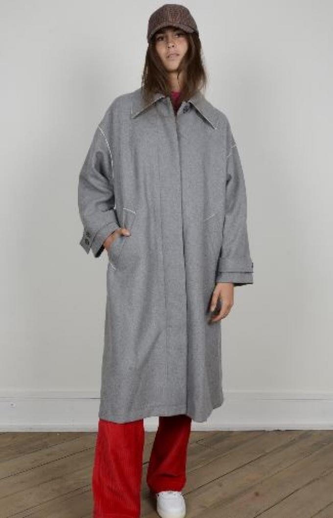 Oversized wol blend mantel in grijs