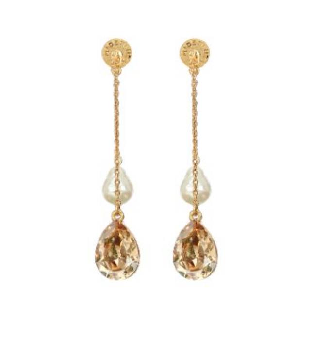 Pearl-drop oorringen met kristal in barok stijl