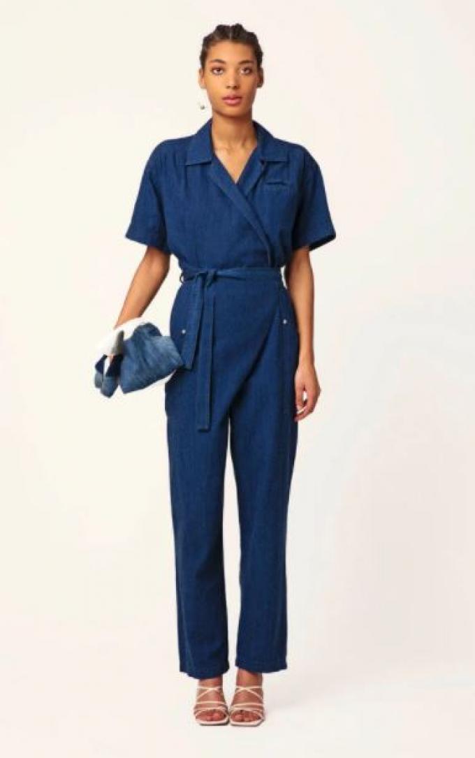 Jumpsuit in jeans met taille lint
